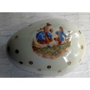 Limoges Trinket Dish: Hand-Painted Porcelain Egg-Shaped Box